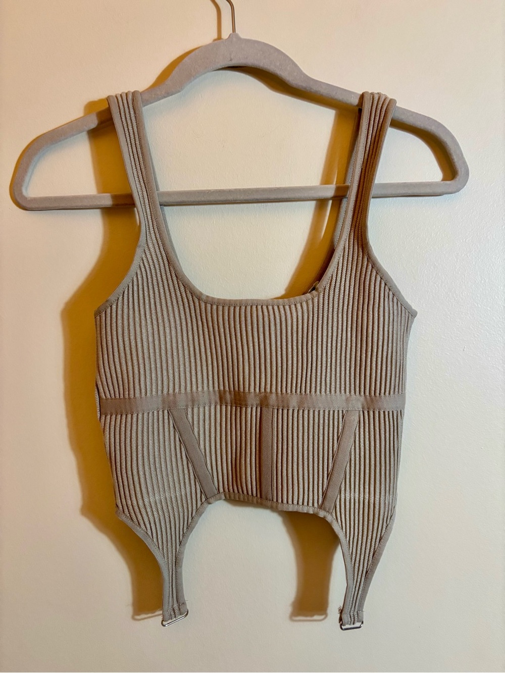 Zara Sleeveless Ribbed Knit Corset Crop Top in Taupe Size Small